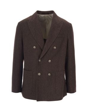 Eleventy Double-Breasted Jacket With Notch Lapel And Metallic Buttons - Brown