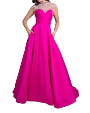 Terani Jeweled Cap Sleeves Prom Dress - Pink
