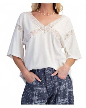 Easel Lace Trim V-Neck Top - Gray