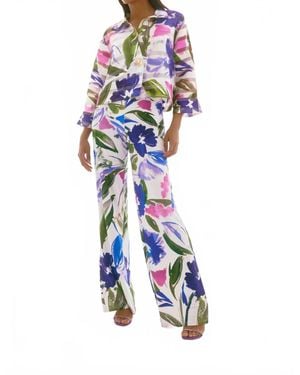 Joseph Ribkoff Floral Print 3/4 Sleeves Trapeze Jacket - Blue