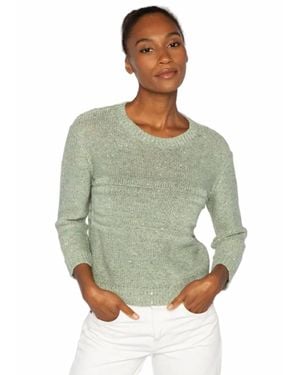 Kinross Cashmere 3/4 Sleeve Textured Sequin Top - Green