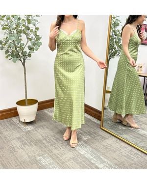 Sunday Edition Polka Dot Satin Slip Dress - Green
