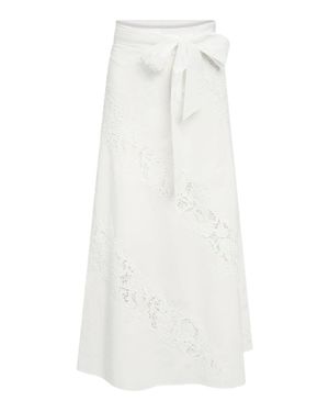 Twinset Midi A-Line Skirt With Lace Inserts - White