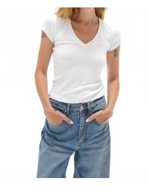 LNA Fitted Ribbed V-Neck Top - Blue