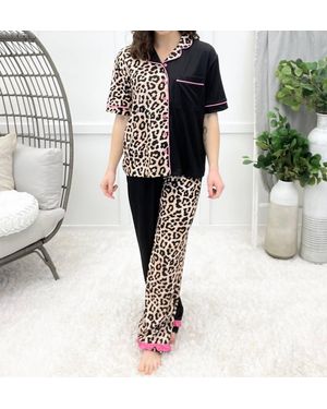 Jess Lea Double Take Leopard Ruffle Pajama Set - Black