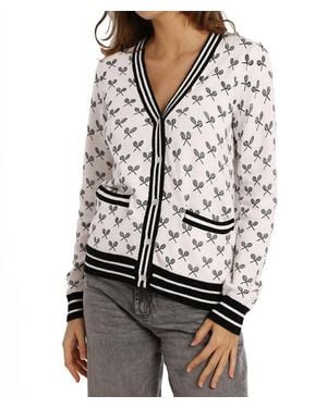 Minnie Rose Cotton Cashmere Sport Print Cardigan - White