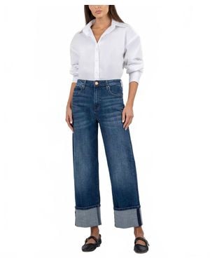 Kut From The Kloth Sienna High Rise Wide Leg Roll Up Jeans - Blue