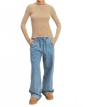 Bluivy Striped Turtle Neck Sweater - Blue