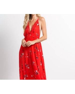 Fanco Floral Print Maxi Dress - Red