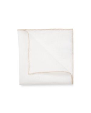BOSS One Linen Pocket Square With Contrast Border - White