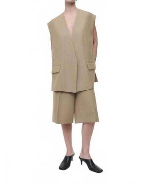 COS Longline Wool Blend Twill Shorts - Natural