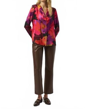 Joseph Ribkoff Floral Satin Long Sleeves Top - Red