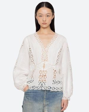 Sea Sofia Embroidery Long-Sleeve Blouse - White
