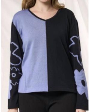Angel Color Block V Neck Sweater - Blue