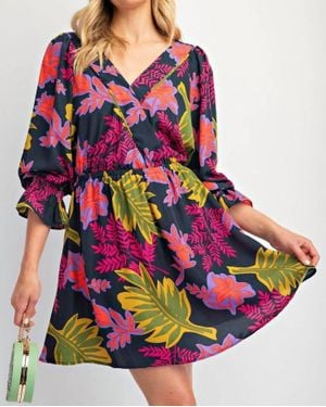 Easel Printed Wool Peach Woven Surplus Mini Dress - Pink