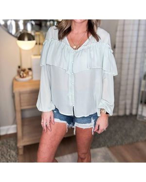 Main Strip Ruffled Up Blouse - Blue