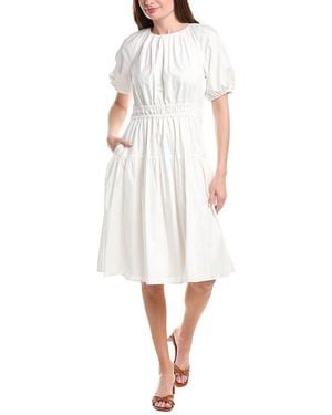 Brooks Brothers Poplin Smocked Puff Sleeve Dress - White