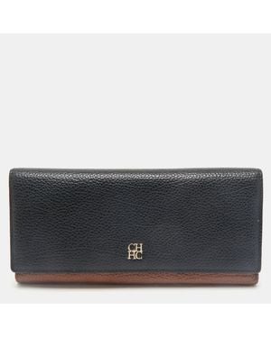 Carolina Herrera Leather Long Trifold Wallet - Black