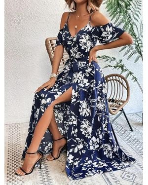 TRUEDAMES Floral Asymmetrical Maxi Dress - Blue