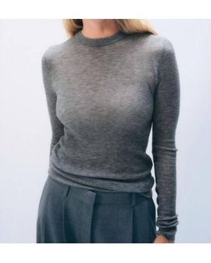 White + Warren Superfine Waffle Crewneck Sweater - Gray