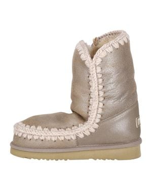 Mou Metallic Textured Mid-Calf Boots - Brown