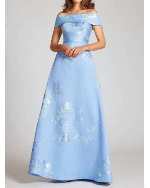 Teri Jon Floral Jacquard Off The Shoulder Gown - Blue