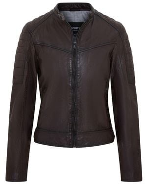 Infinity Leather Retro Quilted Leather Biker Jacket - Black