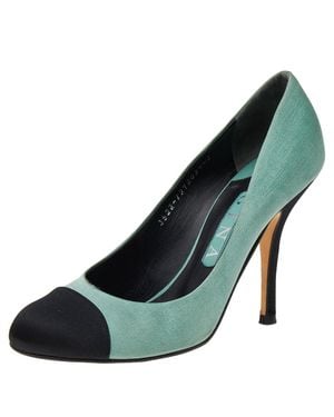 Gina Satin Cap Toe Pumps - Blue