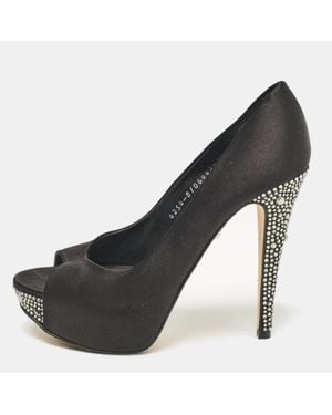Gina Satin Crystal Embellished Peep Toe Pumps - Black