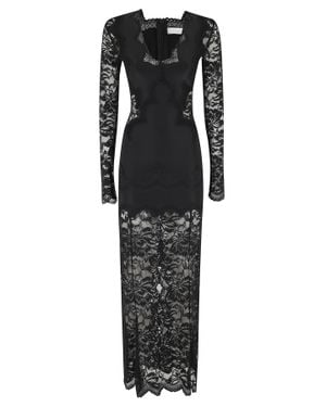 Rabanne Long All-Over Lace Flared Polyamide Long Dress - Black