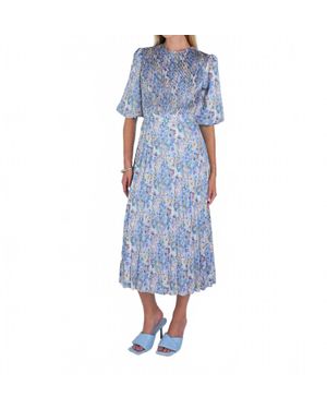 John Abgin Multi Floral Pleated Midi Dress - Blue