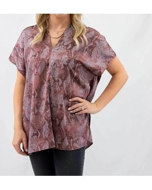 Adrienne V-Neck Snake Print Top - Purple