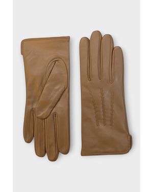Infinity Leather Tan Italian Leather Soft Wool Lining Winter Stitch Line Design Driving Gloves - Brown