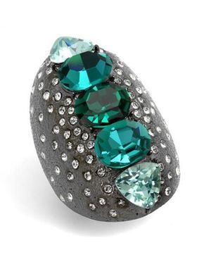 Fashnzfab Ip Light Stainless Steel Ring With Top Grade Crystal - Green