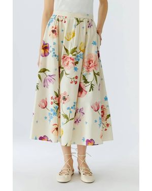 Ouí Floral Print Midi Skirt - Natural