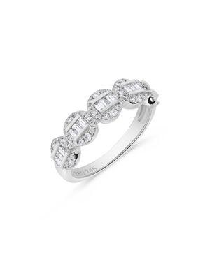 H.J. Namdar H. J. Namdar 0.51 Ct Tw Channel Baguette Diamond Round Halo Ring 14K Natural Diamonds Size 6 - White
