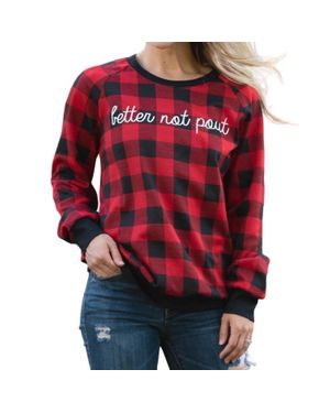 Southern Grace Better Not Pout Buffalo Plaid Sweatshirt - Red