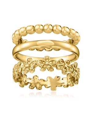 Ross-Simons 18Kt Over Sterling Jewelry Set: 3 Textured And Polished Rings - Metallic