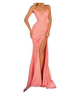 Clarisse Sequin Fitted V-Neck Gown - Red