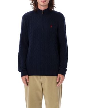 Polo Ralph Lauren Textured Cable Knit Half-Zip Sweater - Blue