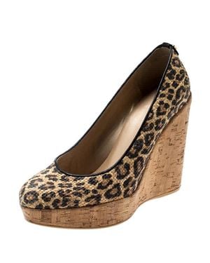 Stuart Weitzman Leopard Print Raffia Platform Wedge Pumps - Brown