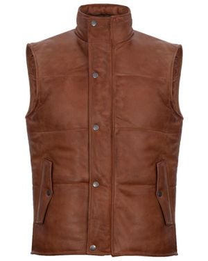 Infinity Leather Classic Leather Puffer Waistcoat-Nottingham - Brown