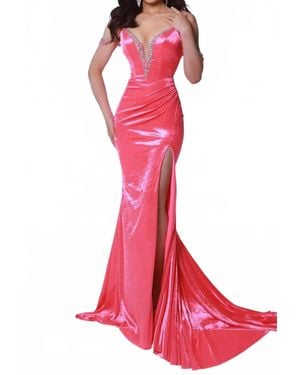 Johnathan Kayne Cold Shoulder Velvet Prom Gown - Pink