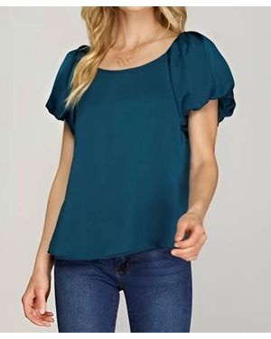 She + Sky Samantha Short Puff Sleeve Woven Blouse - Blue