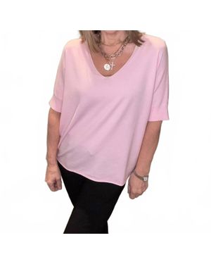 Yolly Soft Short Sleeve V Neck Tee Top - Pink