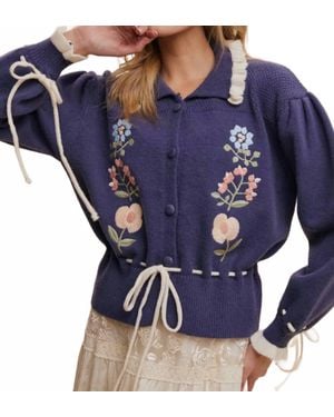 Listicle The Meadow Bloom Knit Cardigan - Blue
