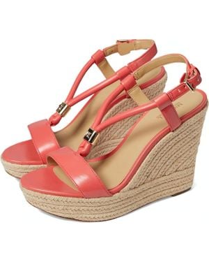 Michael Kors Annie Sandals Dahlia Leather Platform Espadrille Zpo3813 - Red