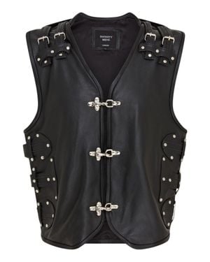 Infinity Leather Biker Leather Waistcoat Metal Buckles Vest - Black