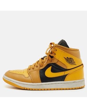 Nike S Leather Jordan 1 Mid Chutney Taxi Sneakers - Yellow