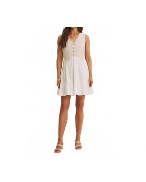 In February French Picnic Mixed Media Crochet Mini Dress - White